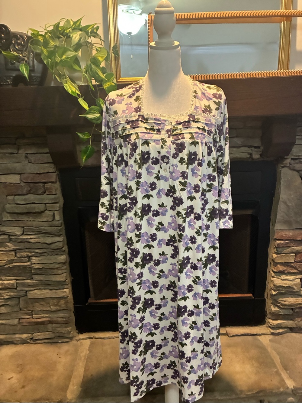 National Lavender Floral Women's Nightgown with Lace Trim